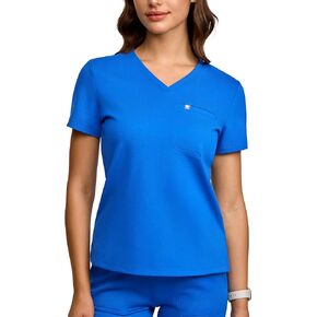 قمصان نسائية بأكمام قصيرة ورقبة على شكل V، قميص طبي سميك ومطاط مع جيب، زي ممرضة مناسب in Kuwait