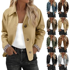 Short Trench Coats for Women Single Breasted Lightweight Cropped Plaid Lined Jacket Fall Fashion Casual Outerwear in Kuwait