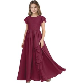 Rlweus Lace Short Sleeve Junior Bridesmaid Dresses for Wedding Pageant Gowns for Girls Chiffon Flower Girl Dress in Kuwait