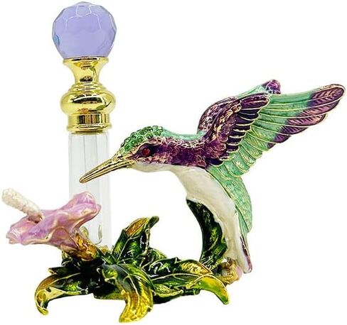 زجاجات عطر عتيقة فارغة من MEHOFOND سعة 4 مل من الطائر الطنان، زجاجة عطر كلاسيكية فاخرة من الزجاج المزخرف بالمينا للفتيات والنساء، زجاجة رائحة زيت عطري قابلة لإعادة الملء (أرجواني، أخضر) in Saudi Arabia