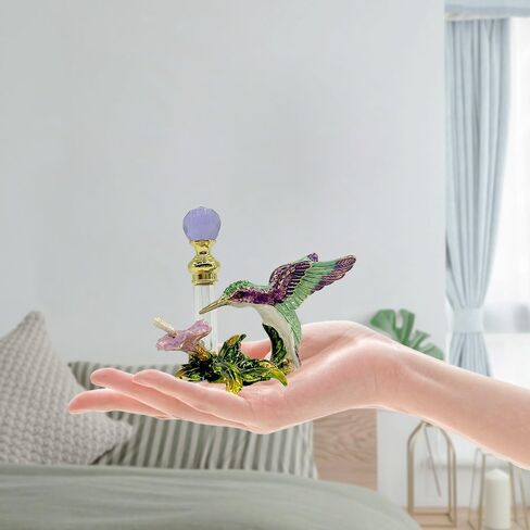 زجاجات عطر عتيقة فارغة من MEHOFOND سعة 4 مل من الطائر الطنان، زجاجة عطر كلاسيكية فاخرة من الزجاج المزخرف بالمينا للفتيات والنساء، زجاجة رائحة زيت عطري قابلة لإعادة الملء (أرجواني، أخضر) in Saudi Arabia