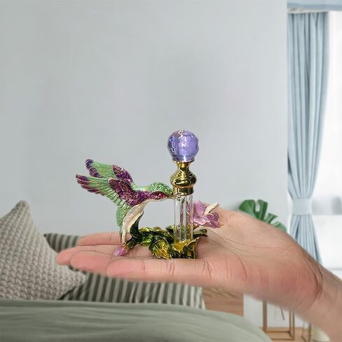 زجاجات عطر عتيقة فارغة من MEHOFOND سعة 4 مل من الطائر الطنان، زجاجة عطر كلاسيكية فاخرة من الزجاج المزخرف بالمينا للفتيات والنساء، زجاجة رائحة زيت عطري قابلة لإعادة الملء (أرجواني، أخضر) in Saudi Arabia