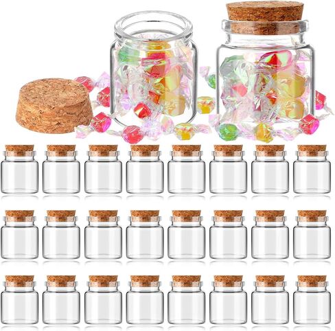 24 Pcs 50ml Mini Glass Bottles, Small Jars with Wood Cork Stoppers, Message Bottles for DIY Art Crafts Gift Valentine Wedding Birthday Party Favors Decorations in Saudi Arabia