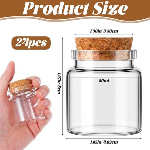 24 Pcs 50ml Mini Glass Bottles, Small Jars with Wood Cork Stoppers, Message Bottles for DIY Art Crafts Gift Valentine Wedding Birthday Party Favors Decorations in Saudi Arabia