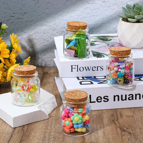 24 Pcs 50ml Mini Glass Bottles, Small Jars with Wood Cork Stoppers, Message Bottles for DIY Art Crafts Gift Valentine Wedding Birthday Party Favors Decorations in Saudi Arabia