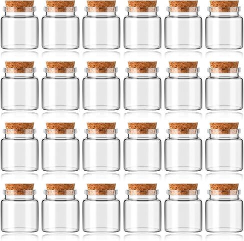 24 Pcs 50ml Mini Glass Bottles, Small Jars with Wood Cork Stoppers, Message Bottles for DIY Art Crafts Gift Valentine Wedding Birthday Party Favors Decorations in Saudi Arabia