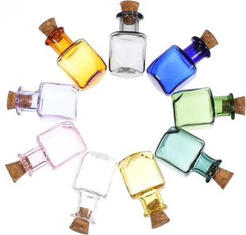 9 قطع زجاجات جرعة صغيرة ملونة، برطمانات زجاجية صغيرة مستطيلة 2 مل، برطمانات صغيرة مع سدادات من الفلين لتزيين حفلات الزفاف الممتعة in Kuwait