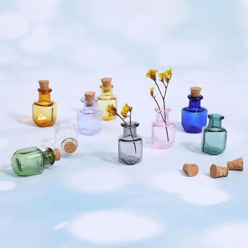 9 قطع زجاجات جرعة صغيرة ملونة، برطمانات زجاجية صغيرة مستطيلة 2 مل، برطمانات صغيرة مع سدادات من الفلين لتزيين حفلات الزفاف الممتعة in Kuwait