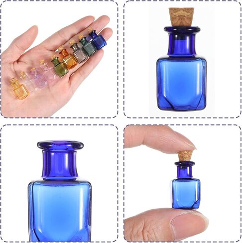 9 قطع زجاجات جرعة صغيرة ملونة، برطمانات زجاجية صغيرة مستطيلة 2 مل، برطمانات صغيرة مع سدادات من الفلين لتزيين حفلات الزفاف الممتعة in Kuwait