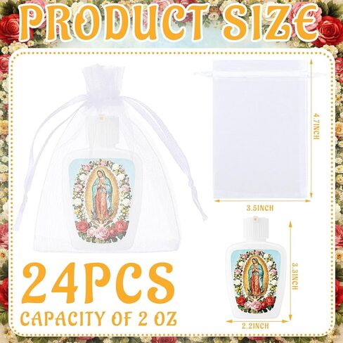 Yungyan 24 Pcs Holy Water Bottles 2oz Our Lady of Guadalupe Catholic Baptism Favors Plastic Empty Holy Containers First Communion Confirmation Gifts for Church Event Guest Baby Shower in Saudi Arabia
