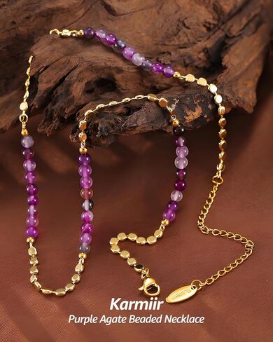 البوهيمي الأرجواني العقيق مباراة الذهب الخرز قلادة للنساء أنيقة الطبقات قلادة قابل للتعديل طول المجوهرات اليومية للنساء in Kuwait