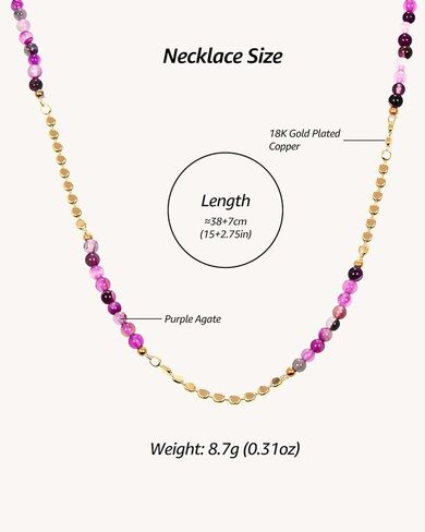 البوهيمي الأرجواني العقيق مباراة الذهب الخرز قلادة للنساء أنيقة الطبقات قلادة قابل للتعديل طول المجوهرات اليومية للنساء in Kuwait