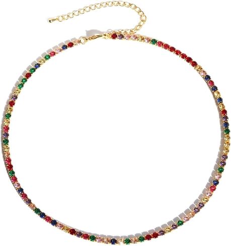 قلادات التنس للنساء 3 مم قلادة زفاف التنس 18 قيراط مطلية بالذهب مكعب زركونيا قلادة من الأحجار الكريمة الملونة قوس قزح كريستال تشيكوسلوفاكيا القلائد سباركلي مويسانيتي مجوهرات هدايا أشياء عصرية in Kuwait
