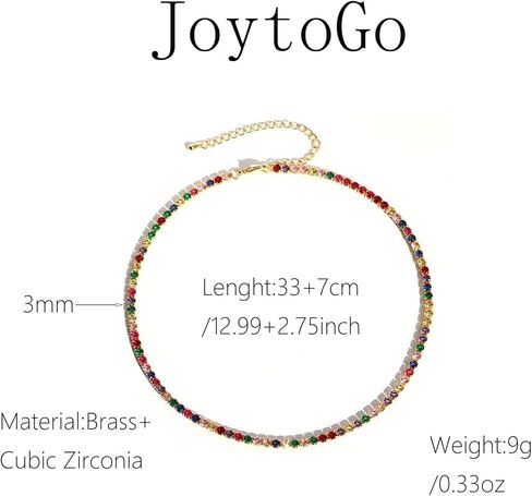 Tennis Necklaces for Women 3MM Tennis Wedding Necklace 18K Gold Plated Cubic Zirconia Gemstone Necklace Colorful Rainbow Crystal CZ Necklaces Sparkly Moissanite Jewelry Gifts Trendy Stuff in Saudi Arabia