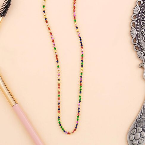 Tennis Necklaces for Women 3MM Tennis Wedding Necklace 18K Gold Plated Cubic Zirconia Gemstone Necklace Colorful Rainbow Crystal CZ Necklaces Sparkly Moissanite Jewelry Gifts Trendy Stuff in Saudi Arabia