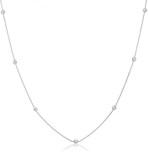 Adabele Solid 925 Sterling Silver Simulated Diamond By The Yard Station CZ Bezel Cable Link Chain Necklace Cute Thin Dainty Hypoallergenic Women Jewelry in Saudi Arabia