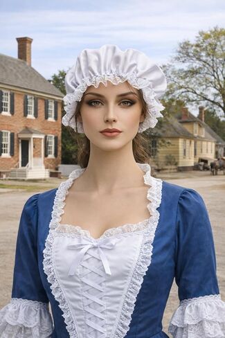 Colonial Mop Cap | Colonial Bonnet Hat | Pilgrim Hats | Traditional Bonnet Mop Cap | Historical Pioneer Hat | Pilgrim Costume Accessories | Headwear for Frontier & Colonial Costumes | Elastic | White in Saudi Arabia