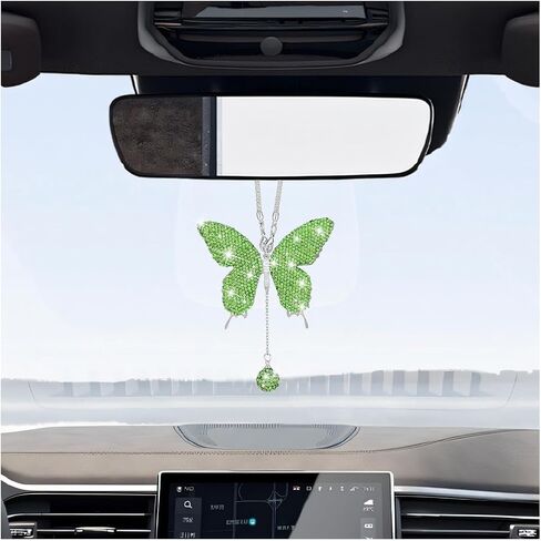 Bling Butterfly Car Rear View Mirror Charms, Crystal Rhinestone Lucky Rear View Mirror Pendant for Women Girls, Sparkly Diamond Automotive Interior Decoration, Universal Fit (Light Blue) in Saudi Arabia