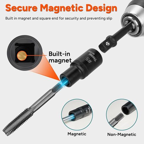 THINKWORK 12 Piece Magnetic Tap Socket Set, 1/4", 3/8" Square Drive Tap Handle Tool for Wrench in Saudi Arabia