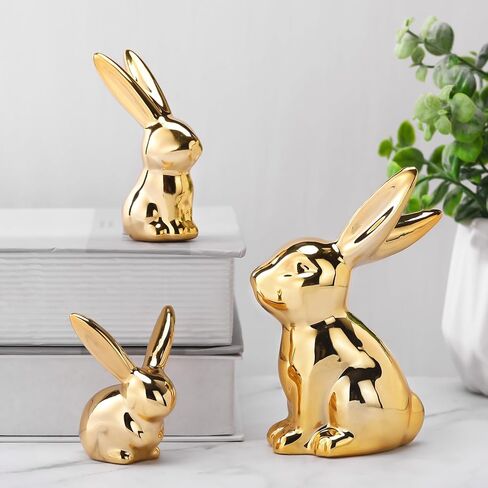 Wesiti 4 Pcs Easter Decorations White Bunny Figurines Set 4.5'' and 3'' Ceramic Easter Rabbit Statue Modern Bunny Figurine Gifts for Family Home Office Table Decor Spring Party Supplies (L, S) in Saudi Arabia