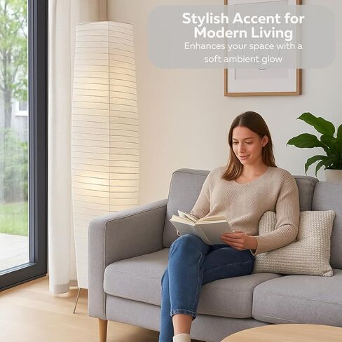 LIGHTACCENTS Rice Paper Floor Lamps for Living Room - 2-Pack White Paper Standing Lamps with On/Off Footswitch - Elegant Bedroom Decor Lamp for Bedroom - Versatile Lamps for Living Room in Saudi Arabia
