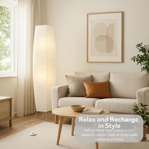LIGHTACCENTS Rice Paper Floor Lamps for Living Room - 2-Pack White Paper Standing Lamps with On/Off Footswitch - Elegant Bedroom Decor Lamp for Bedroom - Versatile Lamps for Living Room in Saudi Arabia