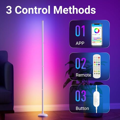 TJOY 2 حزمة مصابيح أرضية ذكية للإضاءة المحيطة، تصميم مفصل كريستال، ضوء زاوية LED حديث مع جهاز تحكم عن بعد وتطبيق، مزامنة الموسيقى، مصباح قائم متغير اللون للغرفة (أبيض، مادة بلاستيكية) in Kuwait