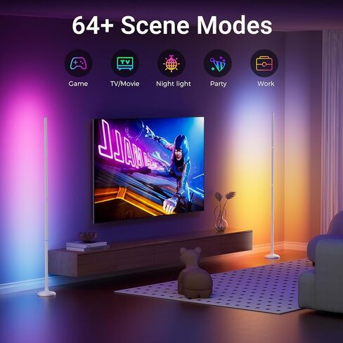 TJOY 2 حزمة مصابيح أرضية ذكية للإضاءة المحيطة، تصميم مفصل كريستال، ضوء زاوية LED حديث مع جهاز تحكم عن بعد وتطبيق، مزامنة الموسيقى، مصباح قائم متغير اللون للغرفة (أبيض، مادة بلاستيكية) in Kuwait