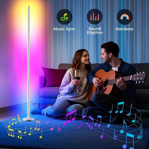 TJOY 2 حزمة مصابيح أرضية ذكية للإضاءة المحيطة، تصميم مفصل كريستال، ضوء زاوية LED حديث مع جهاز تحكم عن بعد وتطبيق، مزامنة الموسيقى، مصباح قائم متغير اللون للغرفة (أبيض، مادة بلاستيكية) in Kuwait