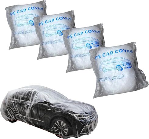 4 PCS Disposable Car Covers, 11.48Ft x 19.69Ft Clear Plastic Car Covers, Dust and Rainproof Garage Cover with Elastic Band, Universal for Most Cars (Medium) in Saudi Arabia