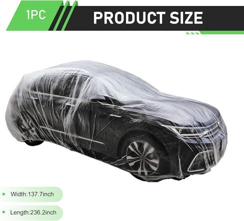4 PCS Disposable Car Covers, 11.48Ft x 19.69Ft Clear Plastic Car Covers, Dust and Rainproof Garage Cover with Elastic Band, Universal for Most Cars (Medium) in Saudi Arabia