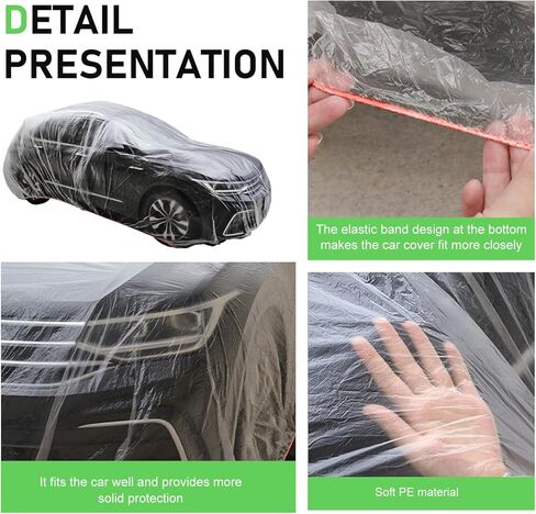 4 PCS Disposable Car Covers, 11.48Ft x 19.69Ft Clear Plastic Car Covers, Dust and Rainproof Garage Cover with Elastic Band, Universal for Most Cars (Medium) in Saudi Arabia
