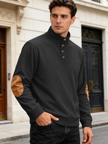 Mens Mock Neck Pullover Long Sleeve Button Down Shirt Ribbed Knit Top Casual Fit Layering Top for Daily Wear Work in Saudi Arabia