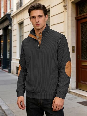 Mens Mock Neck Pullover Long Sleeve Button Down Shirt Ribbed Knit Top Casual Fit Layering Top for Daily Wear Work in Saudi Arabia