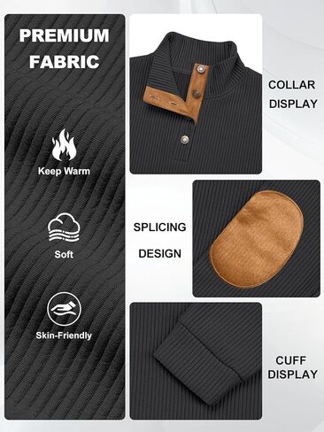 Mens Mock Neck Pullover Long Sleeve Button Down Shirt Ribbed Knit Top Casual Fit Layering Top for Daily Wear Work in Saudi Arabia