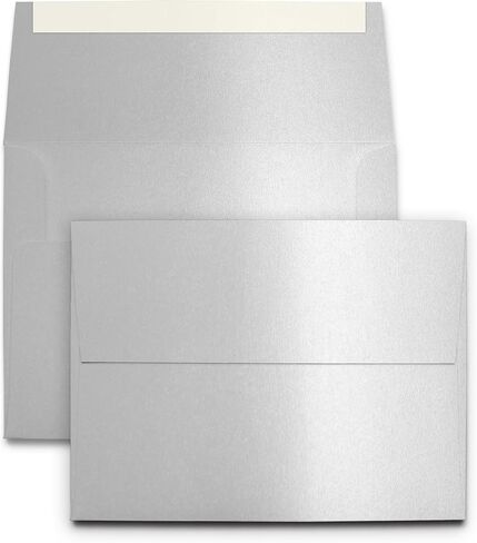 100 Pack Silver Metallic A7 Envelopes - Self Seal - Measures 5 1/4" x 7 1/4" - Premium 28lb Bond Shimmer Stock - For Wedding, Anniversary, New Year in Saudi Arabia