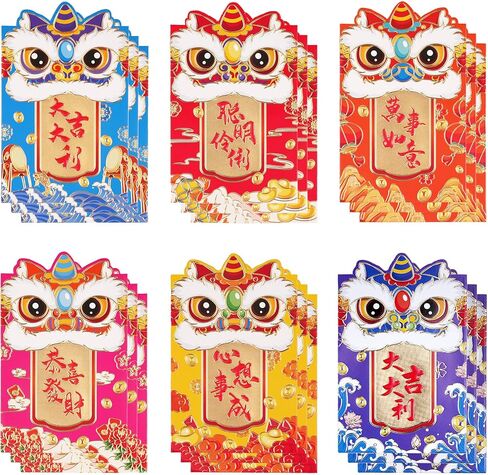 مظاريف حمراء للعام الصيني الجديد صغيرة هونغ باو، لاي انظر المظاريف الحمراء الصينية وحزم حمراء ومظاريف أموال محظوظة للعام القمري الجديد منقوشة 红包 (6 أنماط 36 قطعة) in Kuwait