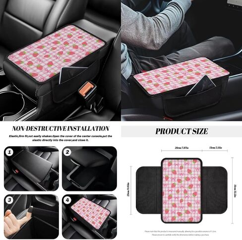 Strawberry Bowknot Print Car Seat Covers Full Set with Accessories Includes Steering Wheel Cover Armrest Cushion Safety Belt Pads Inside Rearview Mirror Cover Garbage Bag Cup Mats in Saudi Arabia