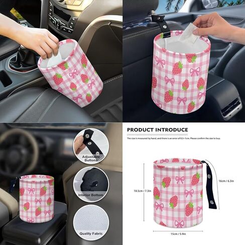 Strawberry Bowknot Print Car Seat Covers Full Set with Accessories Includes Steering Wheel Cover Armrest Cushion Safety Belt Pads Inside Rearview Mirror Cover Garbage Bag Cup Mats in Saudi Arabia