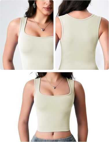 Women’s Ribbed Square Neck Crop Top Slim Fit Sleeveless Tank Top for Casual and Workout Wear in Saudi Arabia