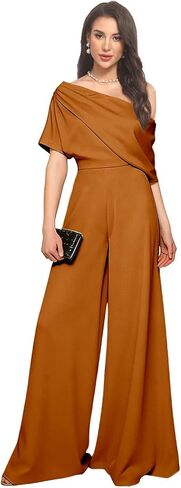 One Shoulder Mother of The Bride Jumpsuits for Wedding Satin Short Sleeves Pantsuits Wide Leg Long Evening Pant Suits in Saudi Arabia