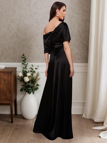 One Shoulder Mother of The Bride Jumpsuits for Wedding Satin Short Sleeves Pantsuits Wide Leg Long Evening Pant Suits in Saudi Arabia