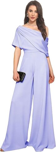 One Shoulder Mother of The Bride Jumpsuits for Wedding Satin Short Sleeves Pantsuits Wide Leg Long Evening Pant Suits in Saudi Arabia