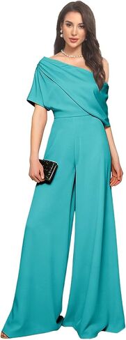 One Shoulder Mother of The Bride Jumpsuits for Wedding Satin Short Sleeves Pantsuits Wide Leg Long Evening Pant Suits in Saudi Arabia