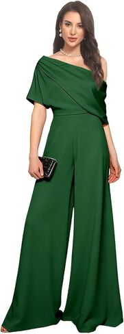 One Shoulder Mother of The Bride Jumpsuits for Wedding Satin Short Sleeves Pantsuits Wide Leg Long Evening Pant Suits in Saudi Arabia