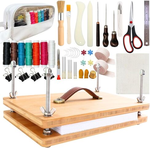 11.81x7.68 Inch Bamboo I-Shaped Book Press - Portable Handle Adjustable Pressure Tool for Paper Flattening & Book Binding in Saudi Arabia