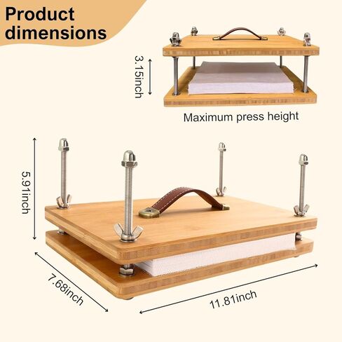 11.81x7.68 Inch Bamboo I-Shaped Book Press - Portable Handle Adjustable Pressure Tool for Paper Flattening & Book Binding in Saudi Arabia