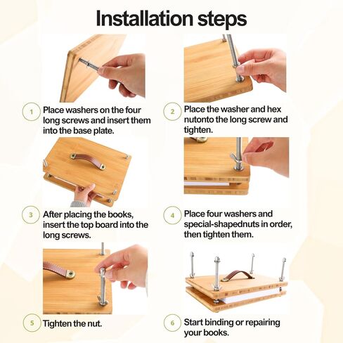11.81x7.68 Inch Bamboo I-Shaped Book Press - Portable Handle Adjustable Pressure Tool for Paper Flattening & Book Binding in Saudi Arabia