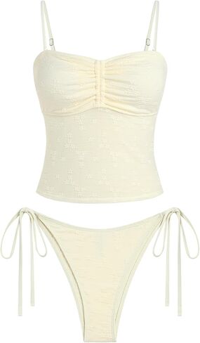 ZAFUL Tankini Set for Women Two Piece Swimsuits Tie Back Halter Ruched Swim Tank Tops Bathing Suits with High Cut Bottom 2026 in Saudi Arabia