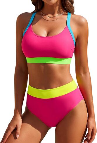Blooming Jelly Women High Waisted Bikini Sets Color Block Tummy Control Swimsuits Supportive Sporty Bathing Suit 2026 in Saudi Arabia